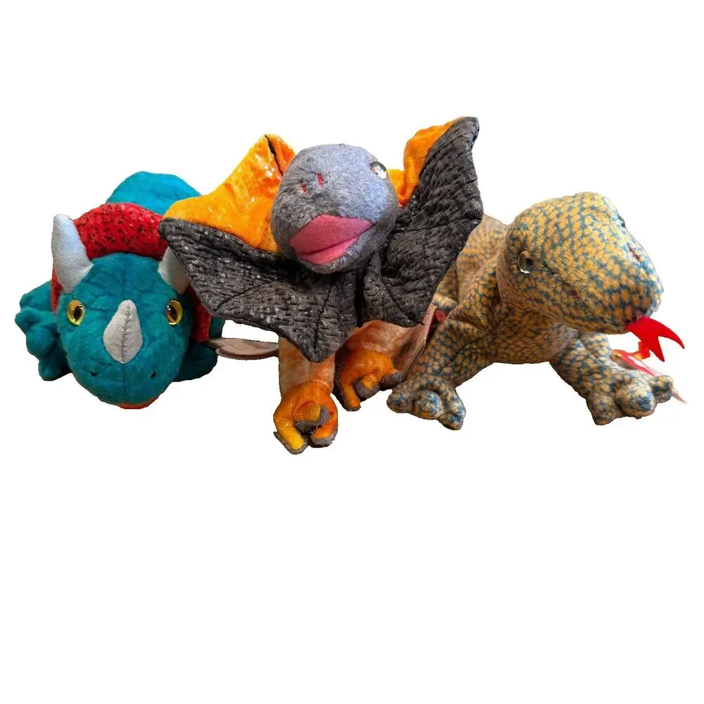 Ty Beanie Babies Lot of 3 Hornsly Scaly Slayer Dinosaur Reptile Plush w/ Tags